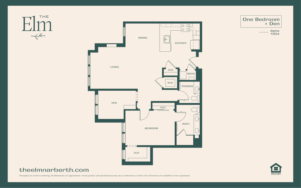 Alpha 2 - with Den - 1 bedroom floorplan layout with 1.5 bathroom and 1119 square feet (Floor 1)