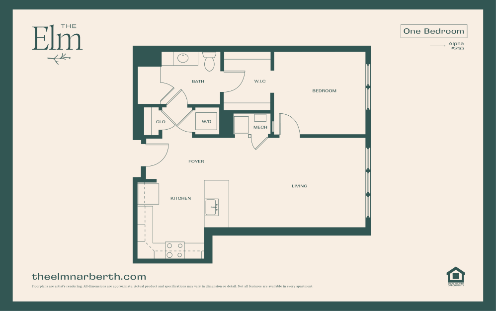 Alpha 1 - 1 bedroom floorplan layout with 1 bathroom and 793 square feet (Floor 1)