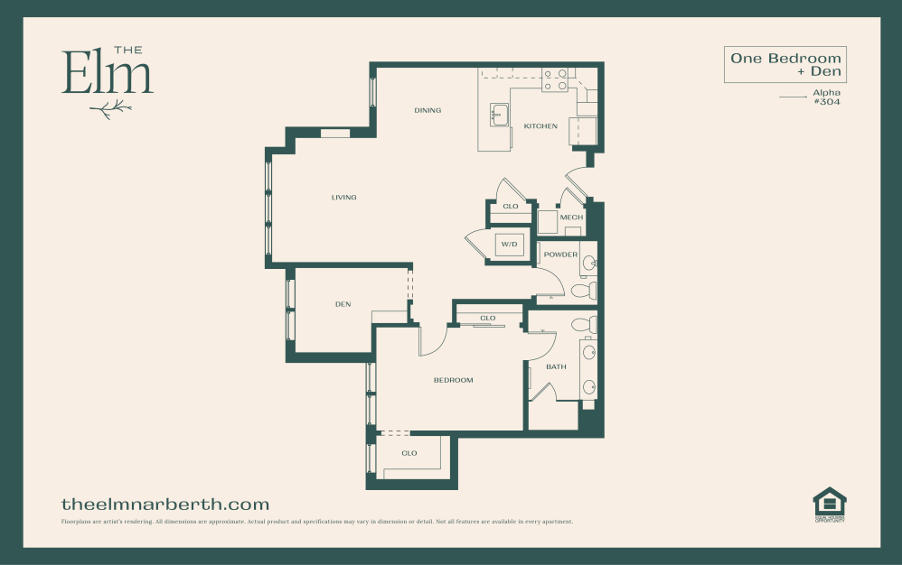 Alpha 2 - with Den - 1 bedroom floorplan layout with 1.5 bathroom and 1119 square feet (Floor 2)