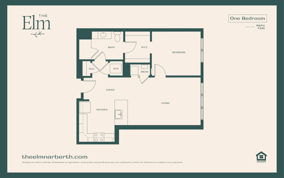 Alpha 1 - 1 bedroom floorplan layout with 1 bathroom and 793 square feet (Floor 3)