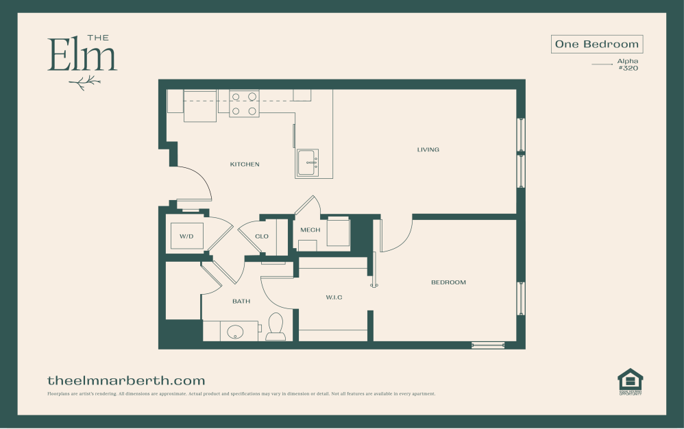 Alpha 1 - 1 bedroom floorplan layout with 1 bathroom and 793 square feet (Floor 5)