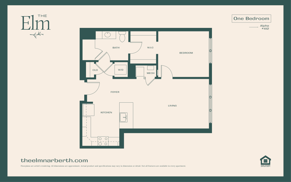Alpha 1 - 1 bedroom floorplan layout with 1 bathroom and 793 square feet (Floor 2)