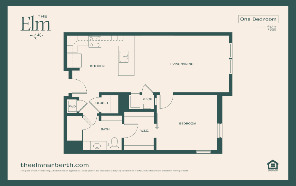 Alpha 3 - 1 bedroom floorplan layout with 1 bathroom and 720 square feet (Floor 1)