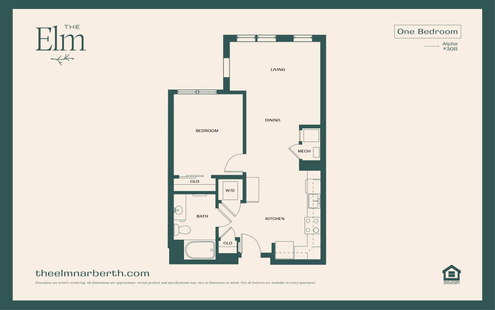Alpha 4 - 1 bedroom floorplan layout with 1 bathroom and 742 square feet (Floor 1)