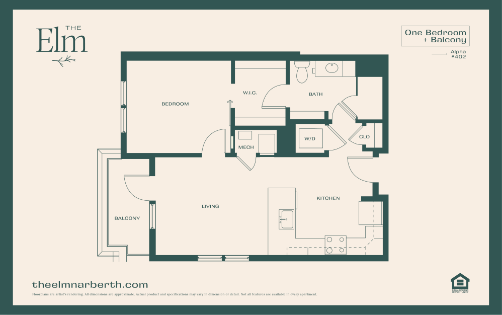 Alpha 5 - 1 bedroom floorplan layout with 1 bathroom and 703 - 775 square feet (Floor 1)