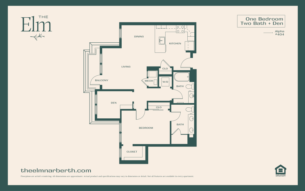 Alpha 6 - with Den - 1 bedroom floorplan layout with 2 bathrooms and 1048 square feet
