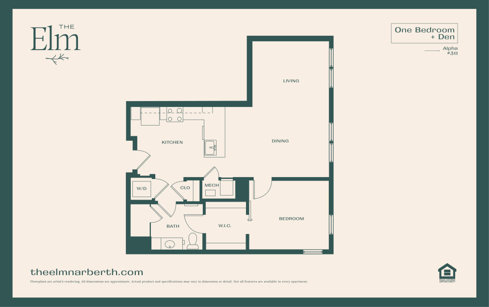 Alpha 7 - with Den - 1 bedroom floorplan layout with 1 bathroom and 841 square feet (Floor 6)