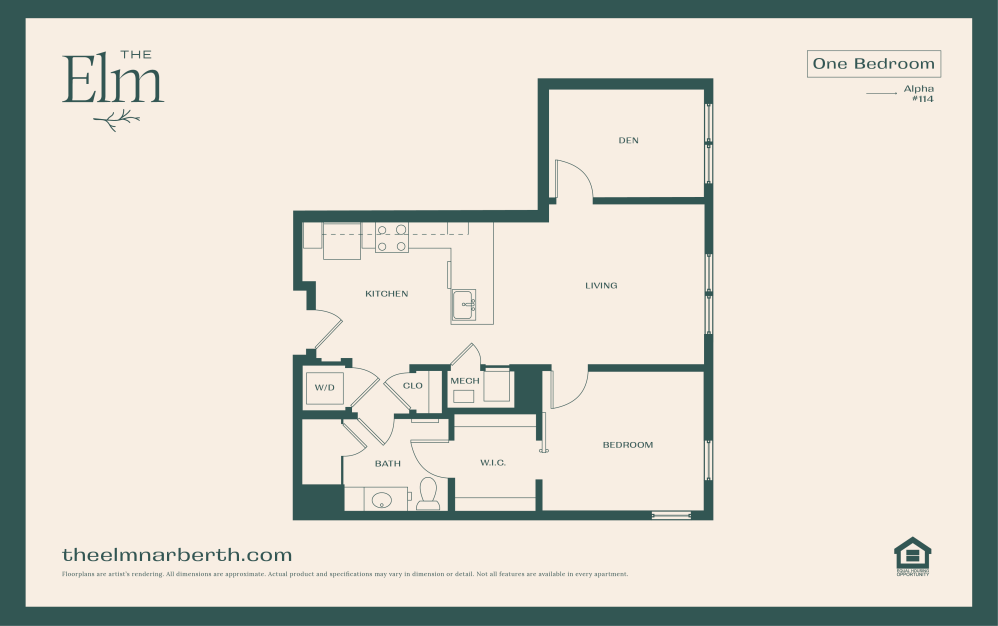 Alpha 7 - with Den - 1 bedroom floorplan layout with 1 bathroom and 841 square feet (Floor 1)