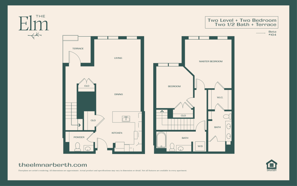 Beta 1 - 2 bedroom floorplan layout with 2.5 bathrooms and 1497 square feet (Floor 2)