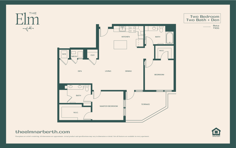 Beta 2 - with Den - 2 bedroom floorplan layout with 2 bathrooms and 1240 - 1328 square feet (Floor 2)