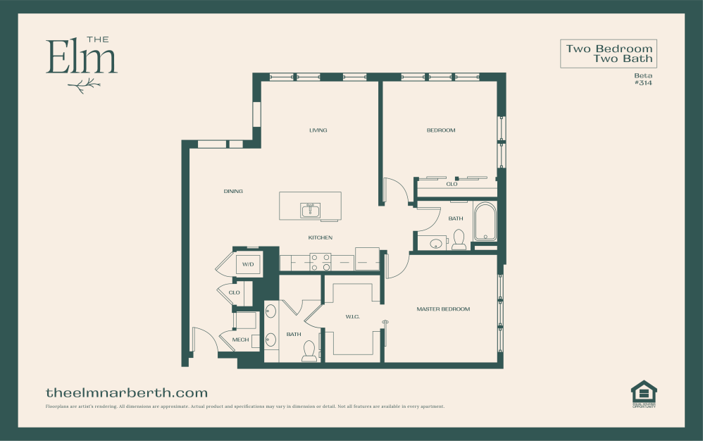 Beta 3 - 2 bedroom floorplan layout with 2 bathrooms and 1297 square feet (Floor 3)