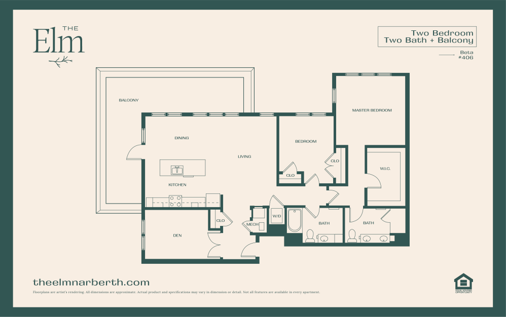 Beta 5 - 2 bedroom floorplan layout with 2 bathrooms and 1600 square feet