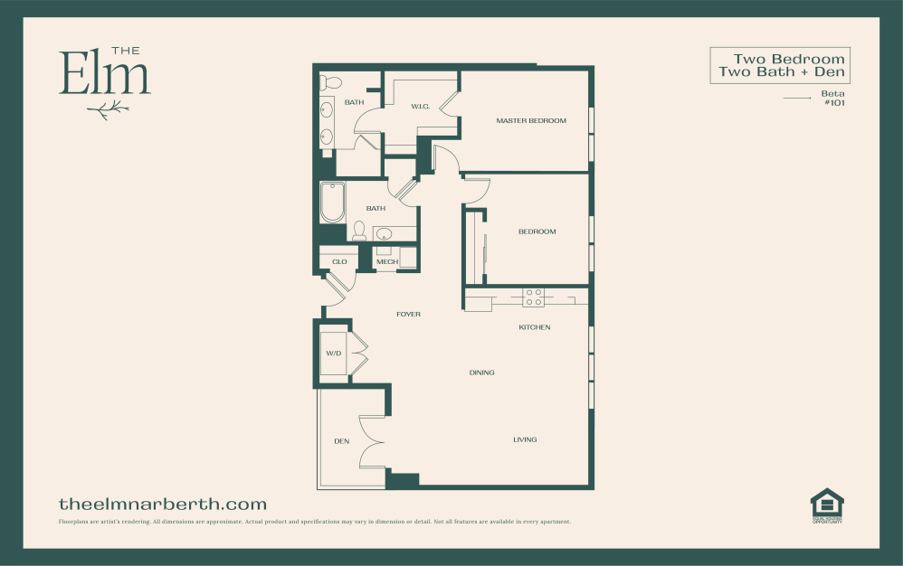 Beta 6 - with Den - 2 bedroom floorplan layout with 2 bathrooms and 1417 square feet (Floor 1)