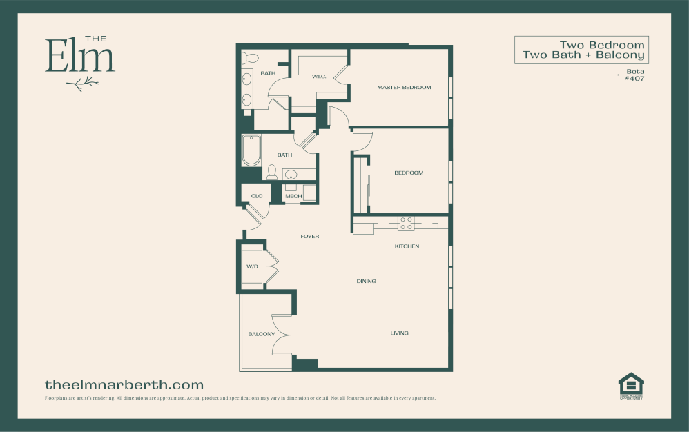 Beta 6 - with Den - 2 bedroom floorplan layout with 2 bathrooms and 1417 square feet (Floor 4)