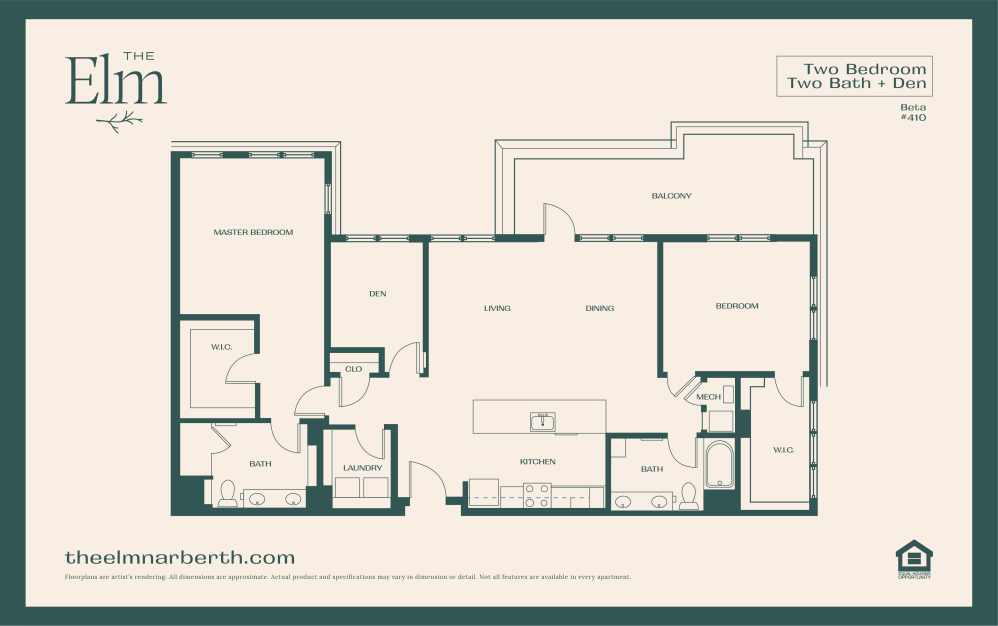 Beta 8 - with Den - 2 bedroom floorplan layout with 2 bathrooms and 1744 square feet