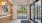 a room with glass doors
