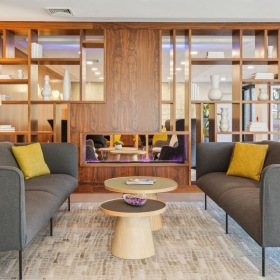 Where comfort and convenience meet a living room with a couch and a coffee table